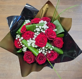 12 Red Roses with Gypsophila