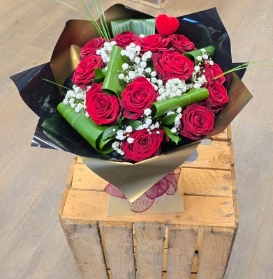 12 Red Roses with Gypsophila